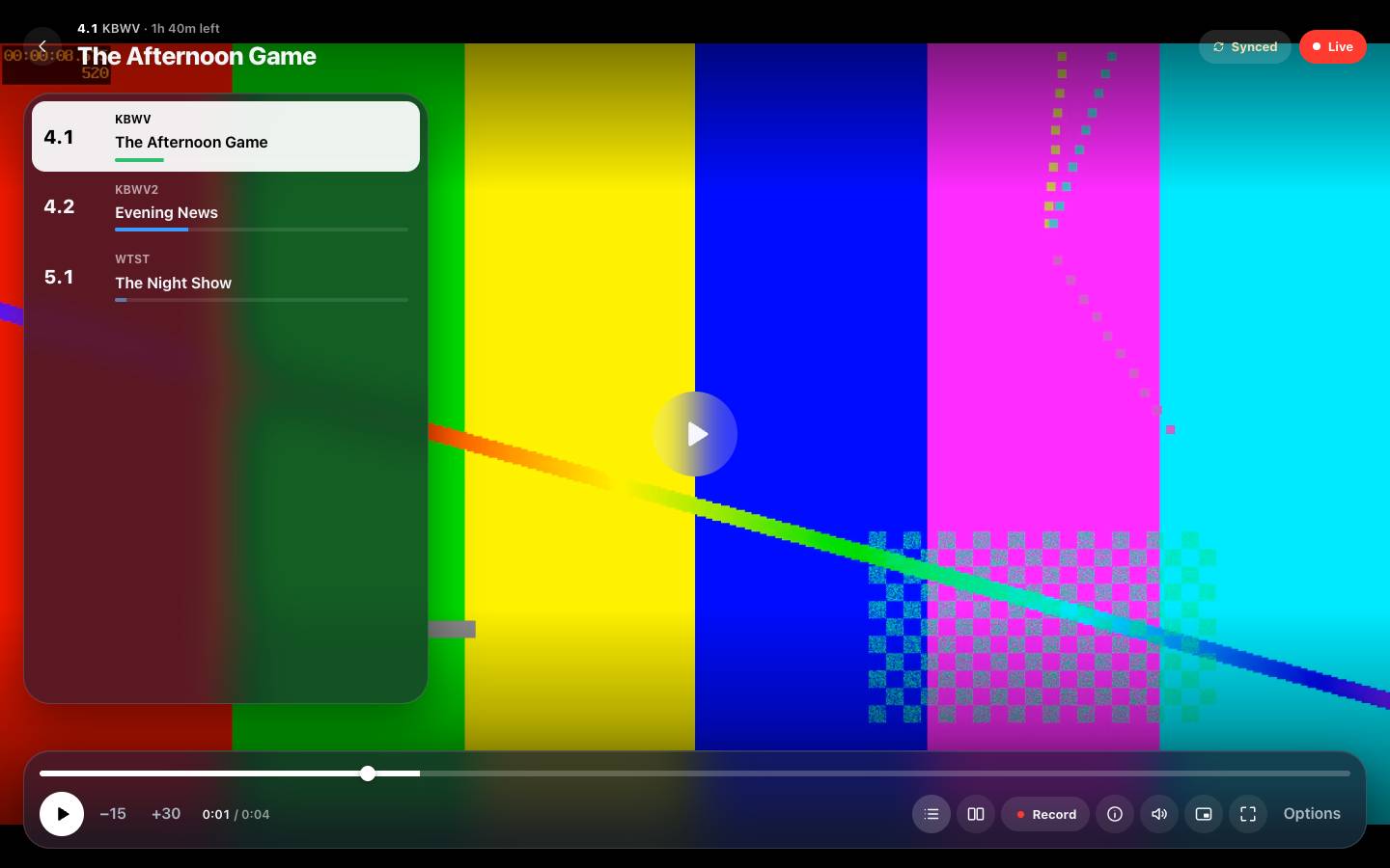 Live TV with the channel list beside the picture