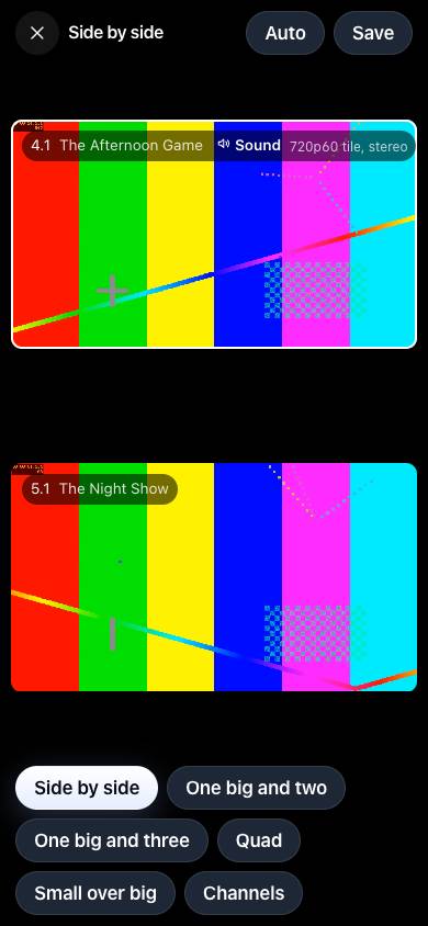Two channels, one above the other, on a phone